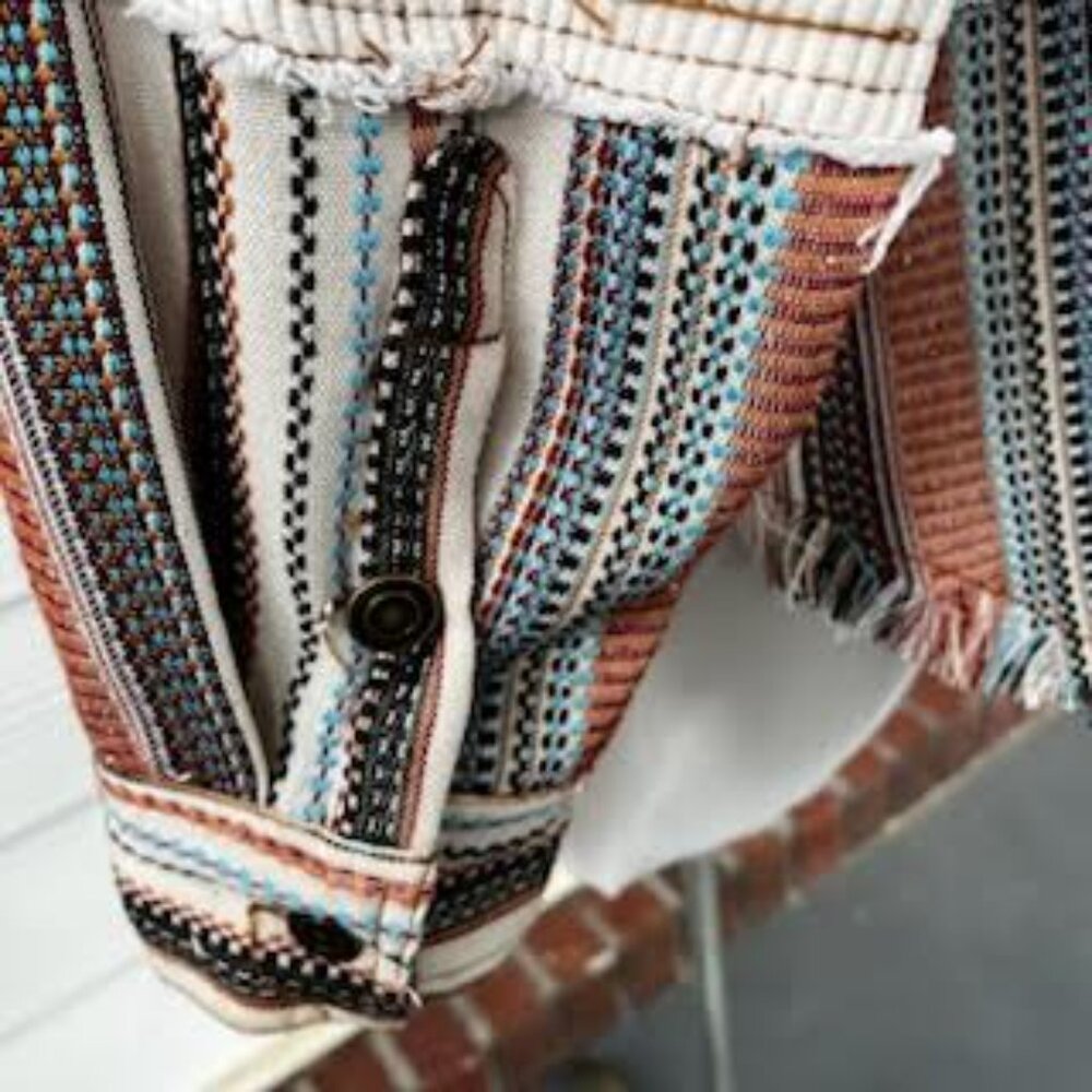 Gimmicks Shacket Women's XL Cotton Stitched Navajo Southwestern Plaid Frayed - Picture 5 of 8